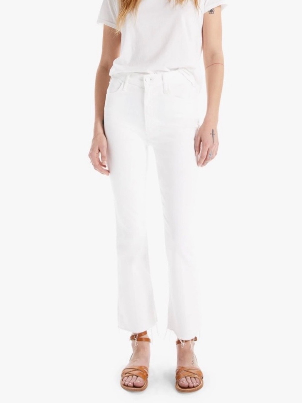 MOTHER‎ Denim The Hustler Ankle FrayJeans *Fairest Of Them All” White